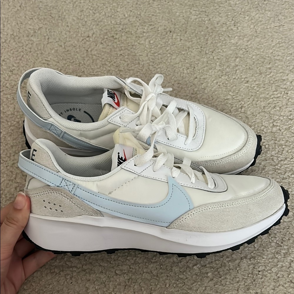 New Nike Women's White and Light Blue Waffle Sneakers